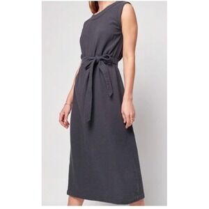 Faherty Organic Cotton Costa Dress Grey Dawn Gauzy Midi Sleeveless Coastal Large